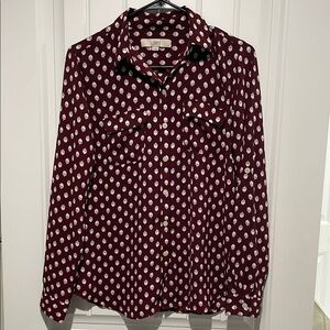 LOFT Red and White Long Sleeve Button Down Shirt
